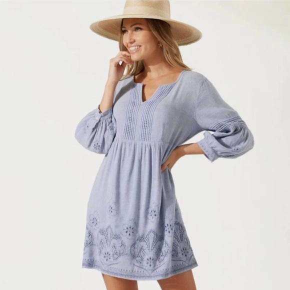 NWT Tommy Bahama St. Lucia Linen-Blend Split Neck Dress - Picture 4 of 16
